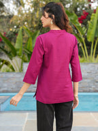 Women Mandarin Collar Cotton Regular Top