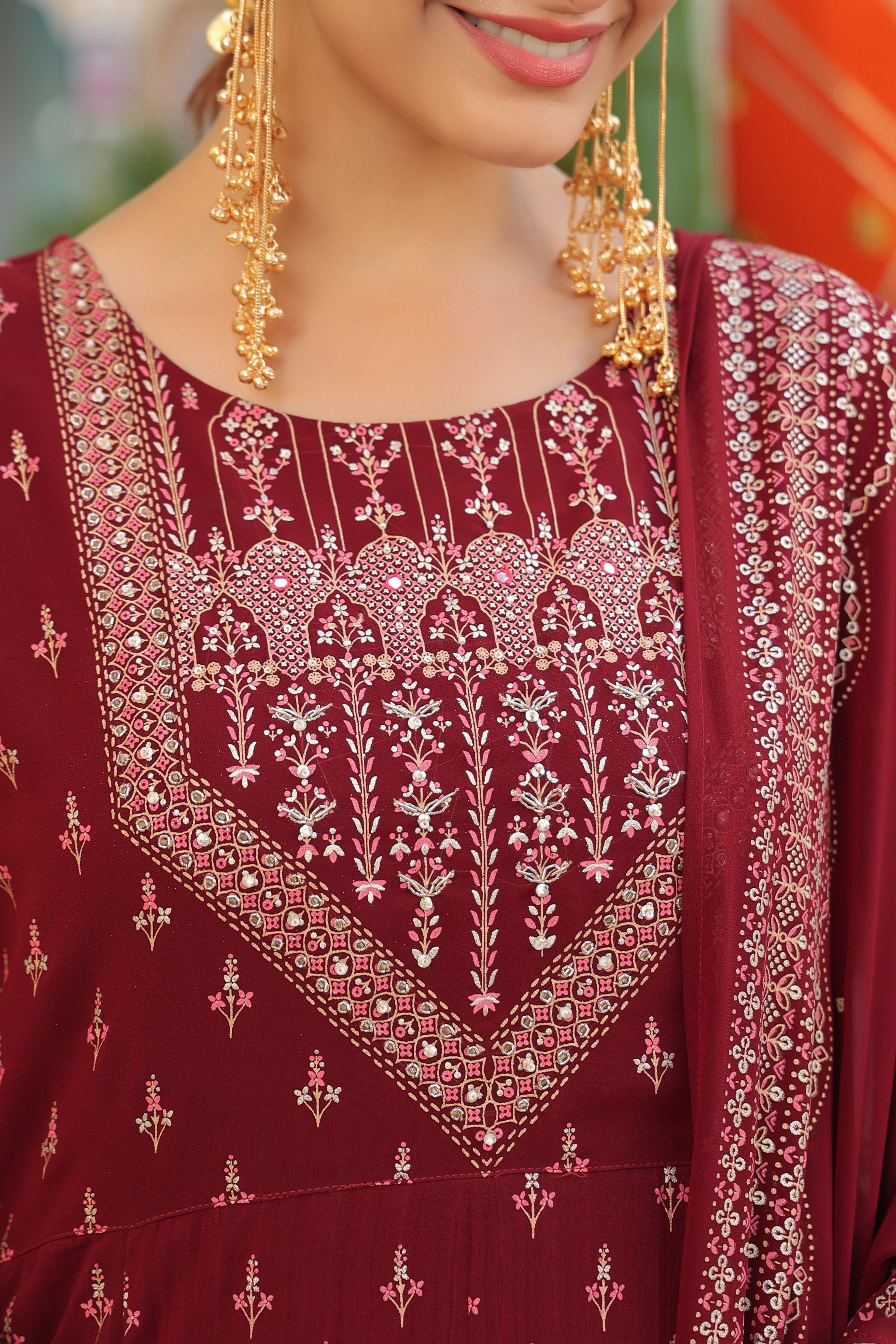 Women Ethnic Motifs Printed Beads and Stones Kurta with Trouser & Dupatta