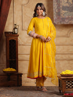 Mustard Gotta Patti Anarkali Kurta Set with Dupatta