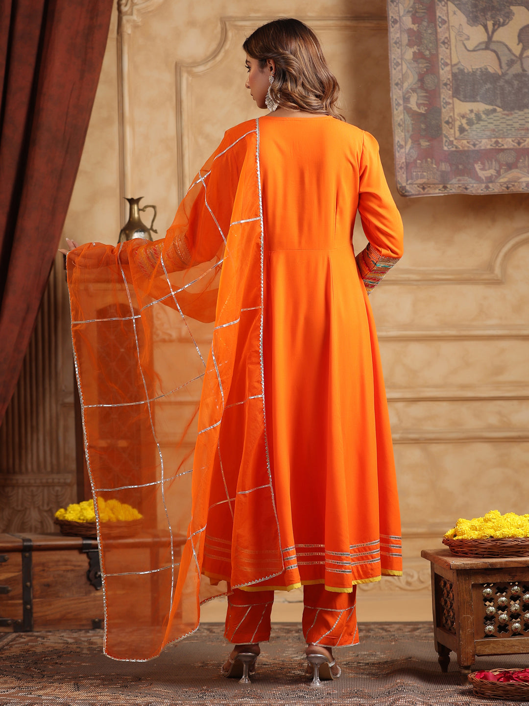 Women Regular Gotta Patti Anarkali Kurta With Trousers & Dupatta