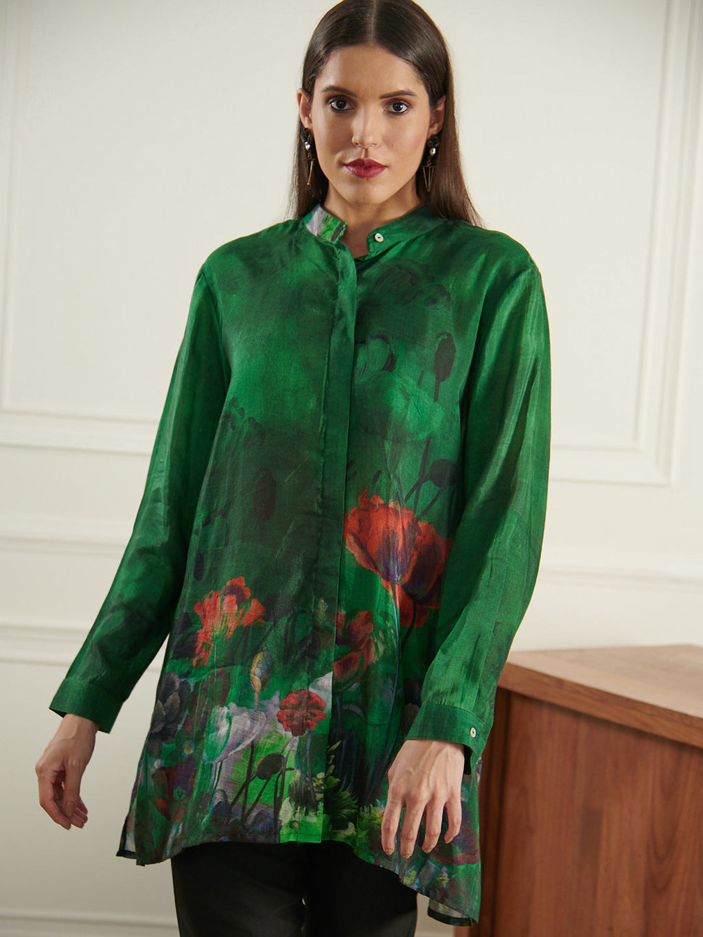 GREEN BODHI CONCEAL BUTTON SHIRT