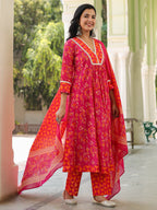 Women Floral Sequinned Pure Cotton Kurta with Trousers & Dupatta