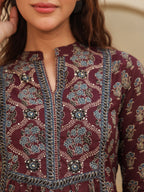 Print Mandarin Collar Cotton Top