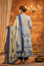 Floral Printed Pure Cotton Kurta With Trousers & Dupatta
