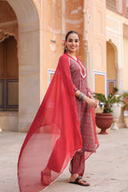 Women Ethnic Motifs Printed Regular Pure Cotton Kurta with Trousers & With Dupatta