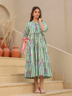 Women Printed Pure Cotton Fit & Flared Midi Ethnic Dresses