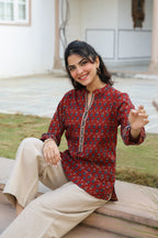 Print Mandarin Collar Cotton Top
