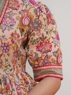 Women Floral Print Puff Sleeve Fit & Flare Cotton Midi Dress
