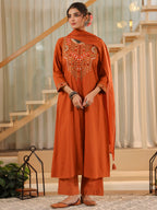 Women Ethnic Motifs Pure Cotton Kurta with Trousers & With Dupatta
