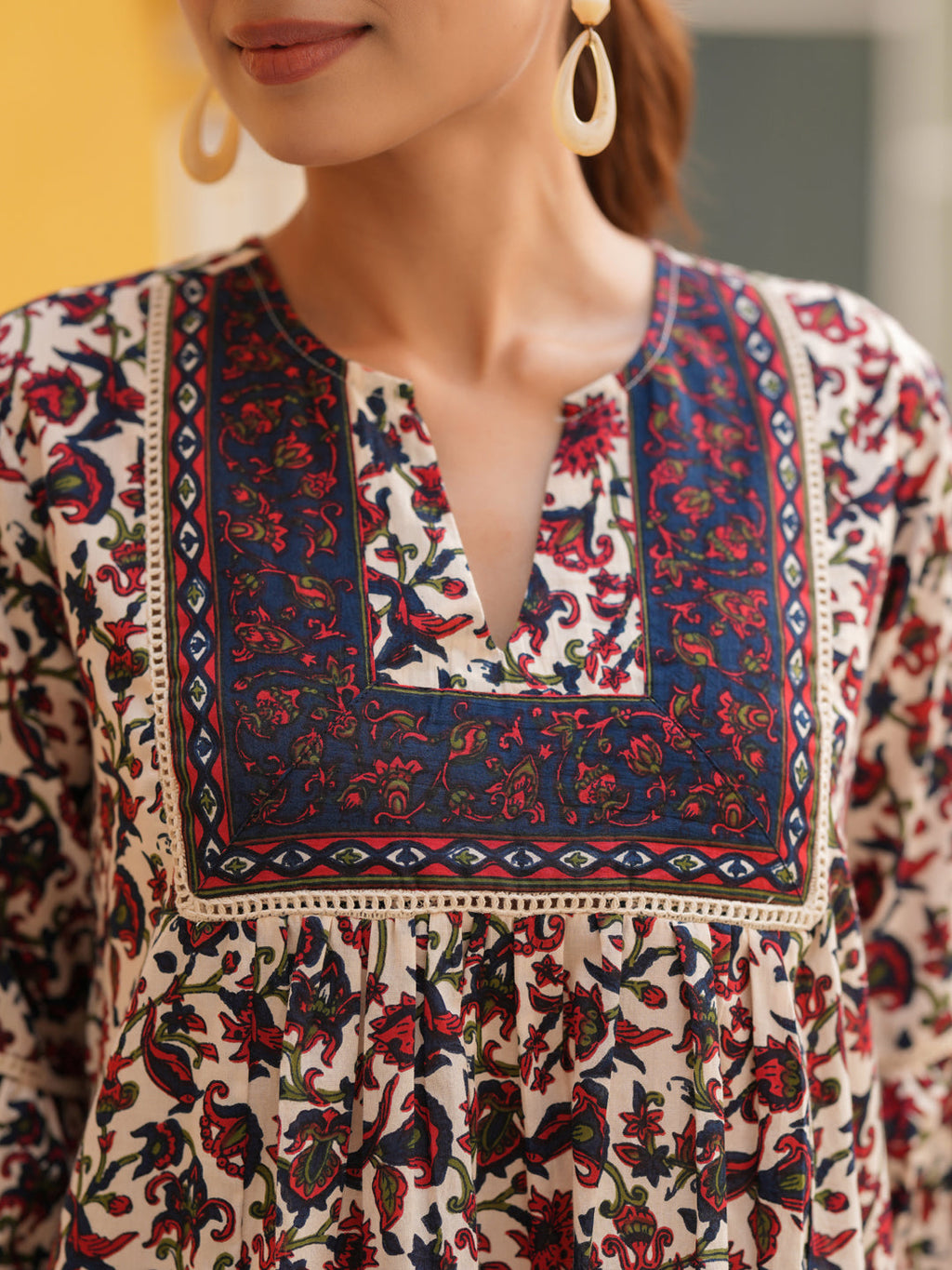 Women Floral Printed Round Neck Pure Cotton Top