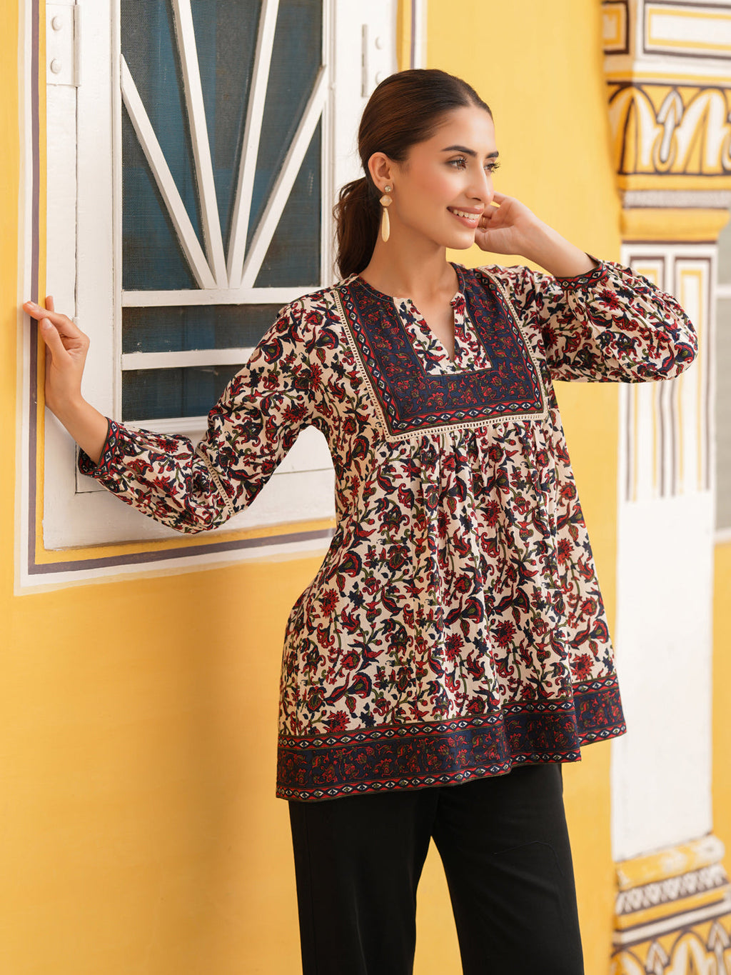 Women Floral Printed Round Neck Pure Cotton Top
