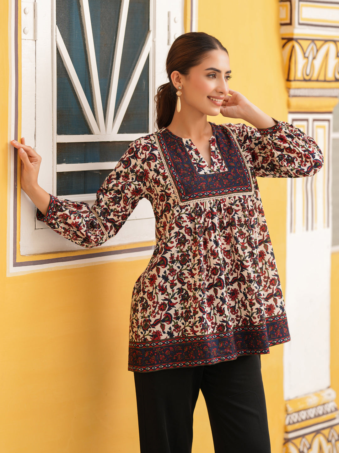 Women Floral Printed Round Neck Pure Cotton Top