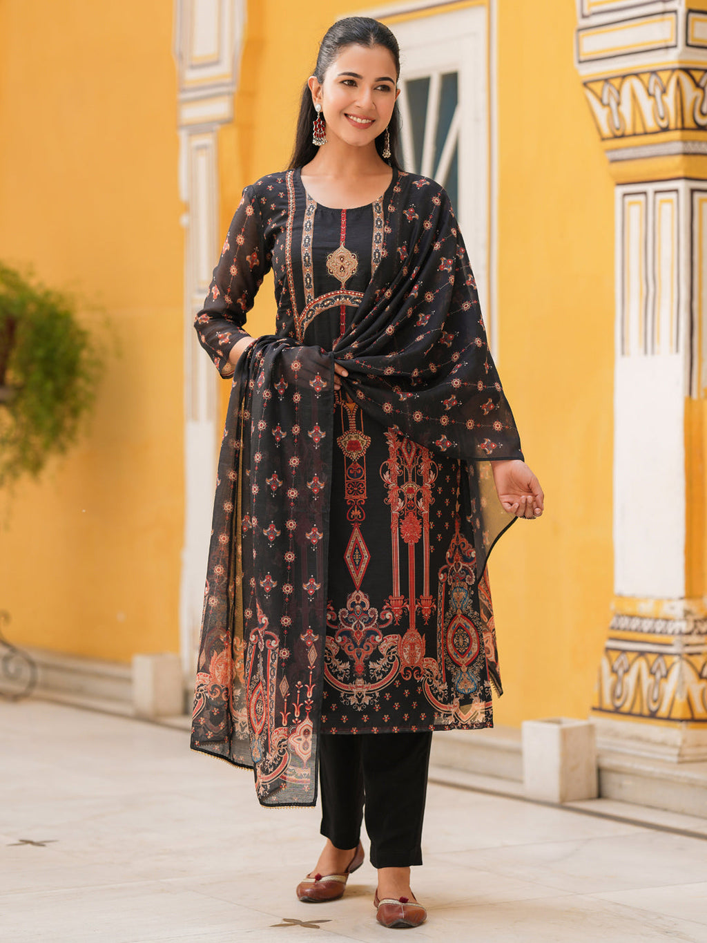 Women Sequinned Chanderi Cotton Kurta with Trousers & Dupatta