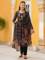 Women Sequinned Chanderi Cotton Kurta with Trousers & Dupatta