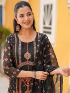 Women Sequinned Chanderi Cotton Kurta with Trousers & Dupatta