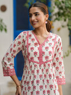 Ethnic Motifs Printed V-Neck Pure Cotton A-Line Top