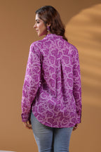 Women Cotton Printed Spread Collar Relaxed Fit Casual Shirt
