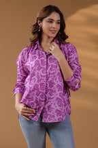 Women Cotton Printed Spread Collar Relaxed Fit Casual Shirt