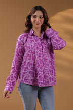 Women Cotton Printed Spread Collar Relaxed Fit Casual Shirt