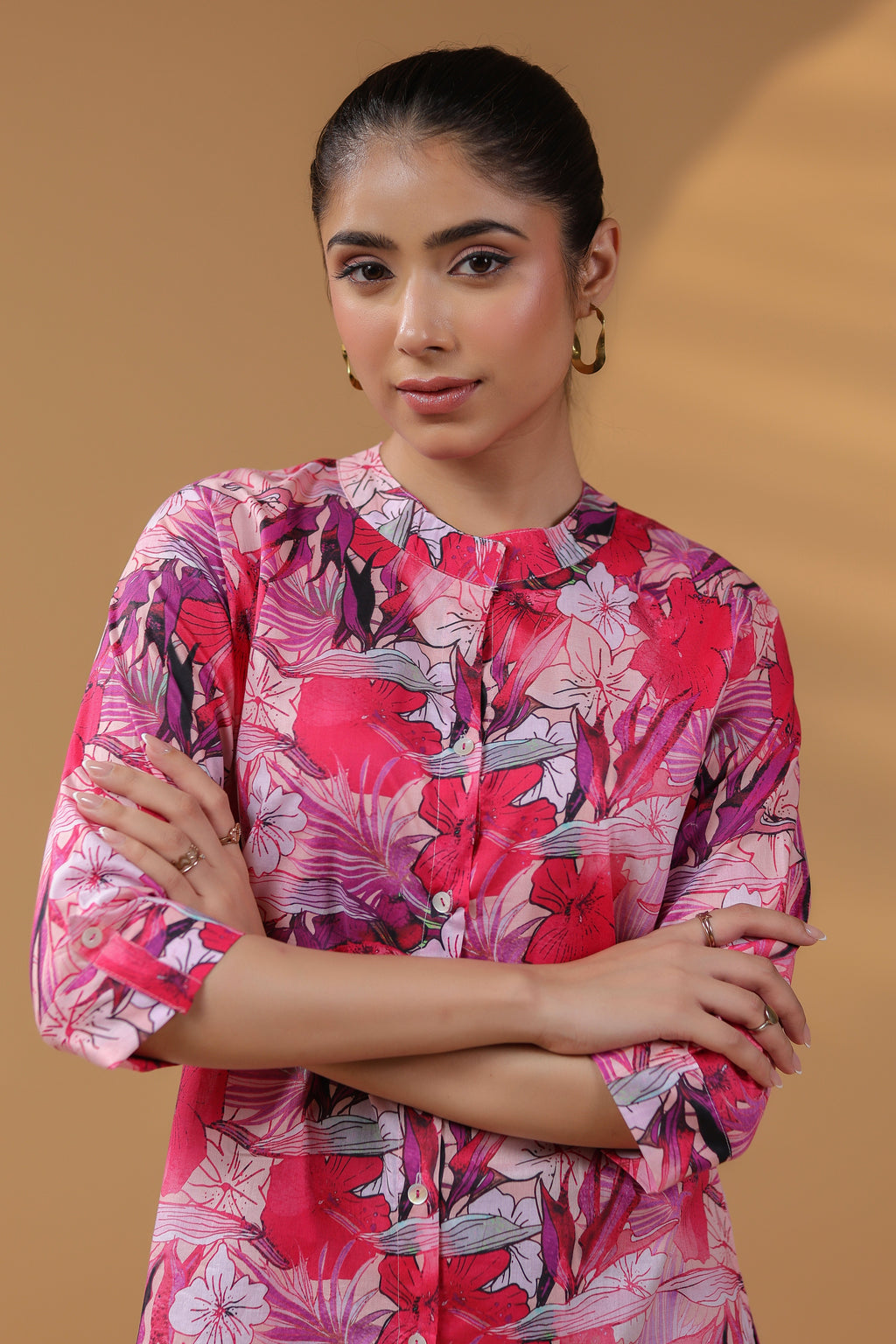 Women Floral Print Round Neck Cotton Top