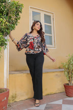 Floral Print Extended Sleeves Kaftan Top