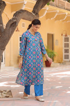 Printed Shirt Collar Tunic With Trouser
