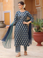 Women Ethnic Motifs Printed Regular Pure Cotton Kurta with Trousers & With Dupatta