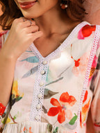 Women Floral Printed Gathered Pure Cotton Longline Top