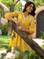 Floral Printed V-Neck Pure Cotton Tunic