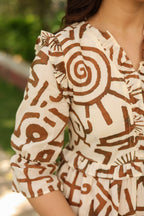 Women Abstract Printed Pure Cotton Tiered Fit & Flare Midi Dress