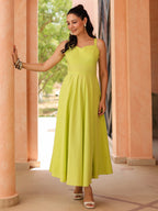 Women Solid Fit and Flare Pure Cotton Midi Dress