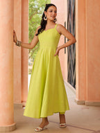 Women Solid Fit and Flare Pure Cotton Midi Dress