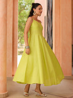 Women Solid Fit and Flare Pure Cotton Midi Dress
