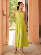 Women Solid Fit and Flare Pure Cotton Midi Dress