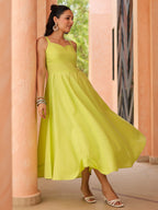 Women Solid Fit and Flare Pure Cotton Midi Dress