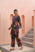Printed Round Neck Pure Cotton Tunic With Trousers Co-Ords Set
