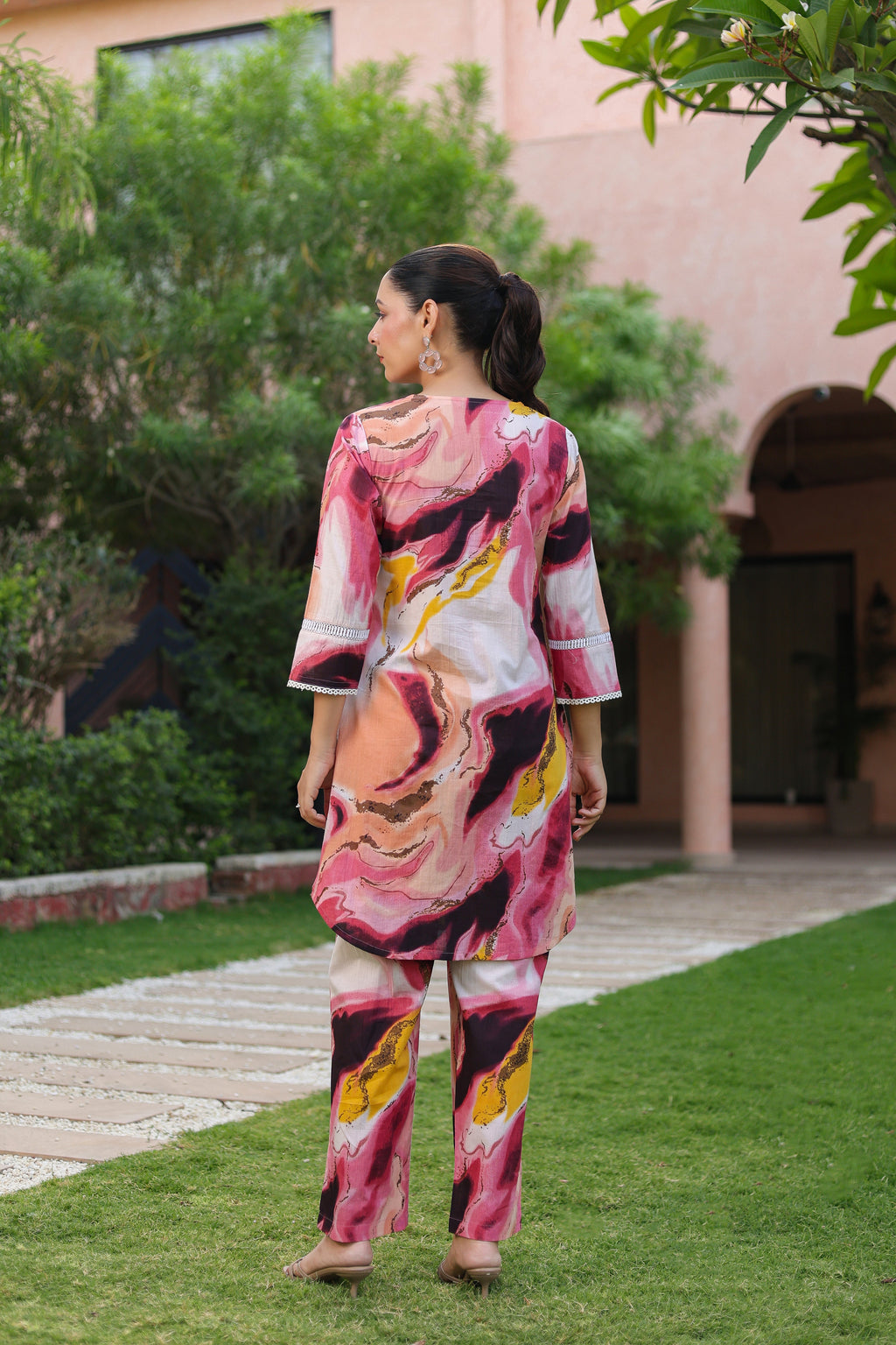 Printed Round Neck Tunic With Trousers Co-Ords