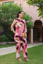 Printed Round Neck Tunic With Trousers Co-Ords