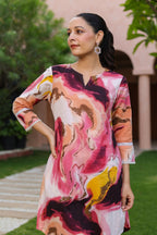 Printed Round Neck Tunic With Trousers Co-Ords