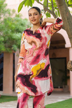 Printed Round Neck Tunic With Trousers Co-Ords