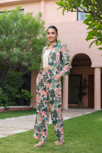Printed Notched Lapel Neck Top & Trousers With Jacket Co-ords