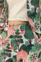 Printed Notched Lapel Neck Top & Trousers With Jacket Co-ords