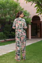Printed Notched Lapel Neck Top & Trousers With Jacket Co-ords