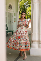 White Printed Fit & Flare Ethnic Dress
