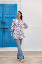 Women Floral Printed V-Neck A-Line Cotton Top