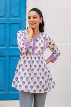 Women Floral Printed V-Neck A-Line Cotton Top