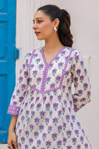 Women Floral Printed V-Neck A-Line Cotton Top