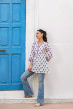 Women Floral Printed V-Neck A-Line Cotton Top