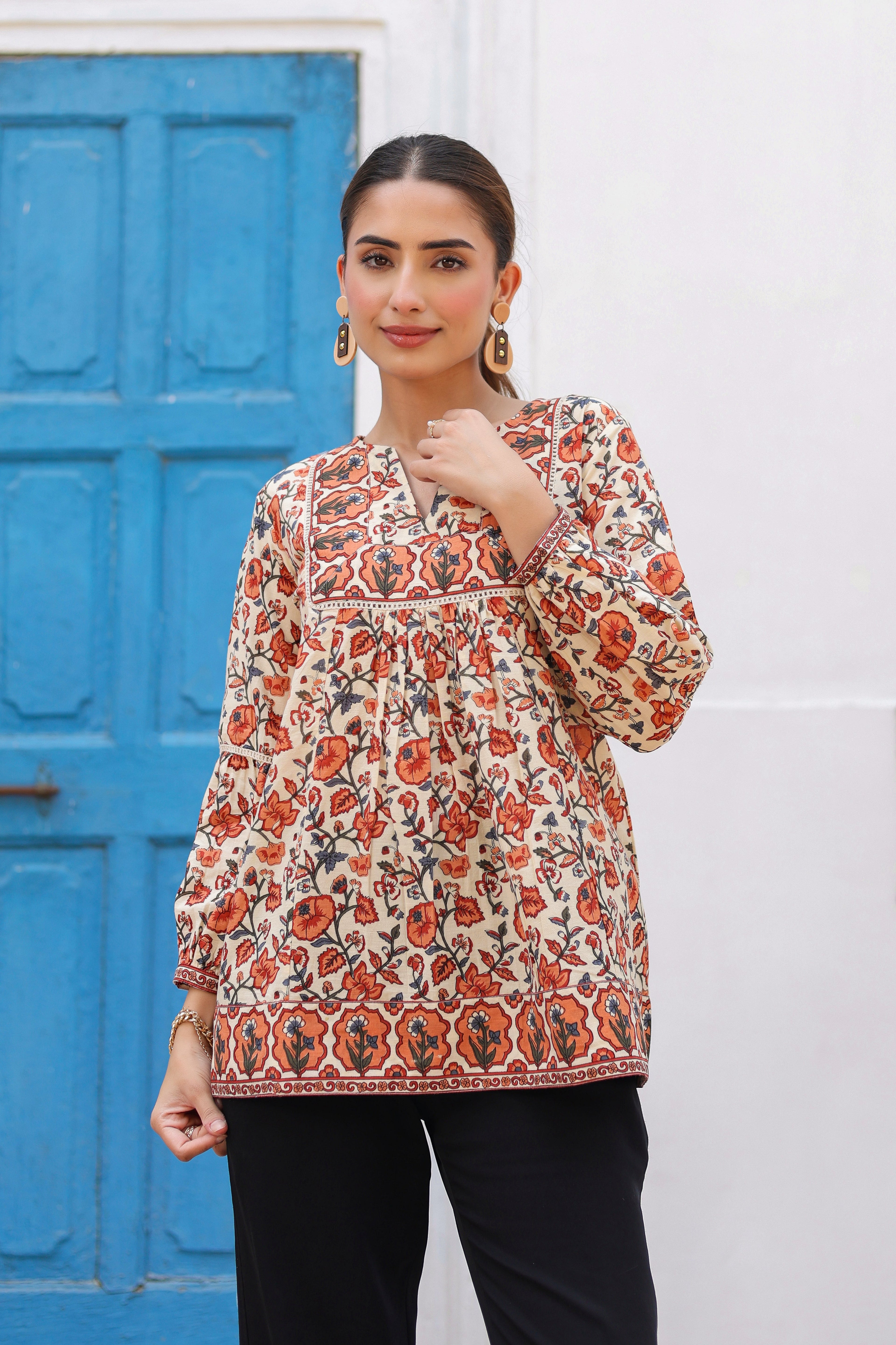 Women Floral Printed Pure Cotton Top