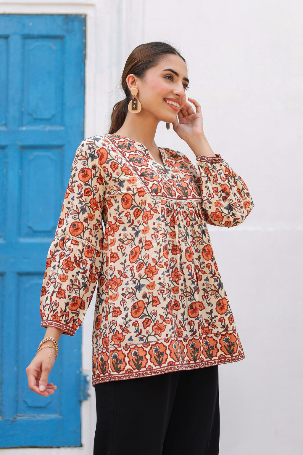 Women Floral Printed Pure Cotton Top